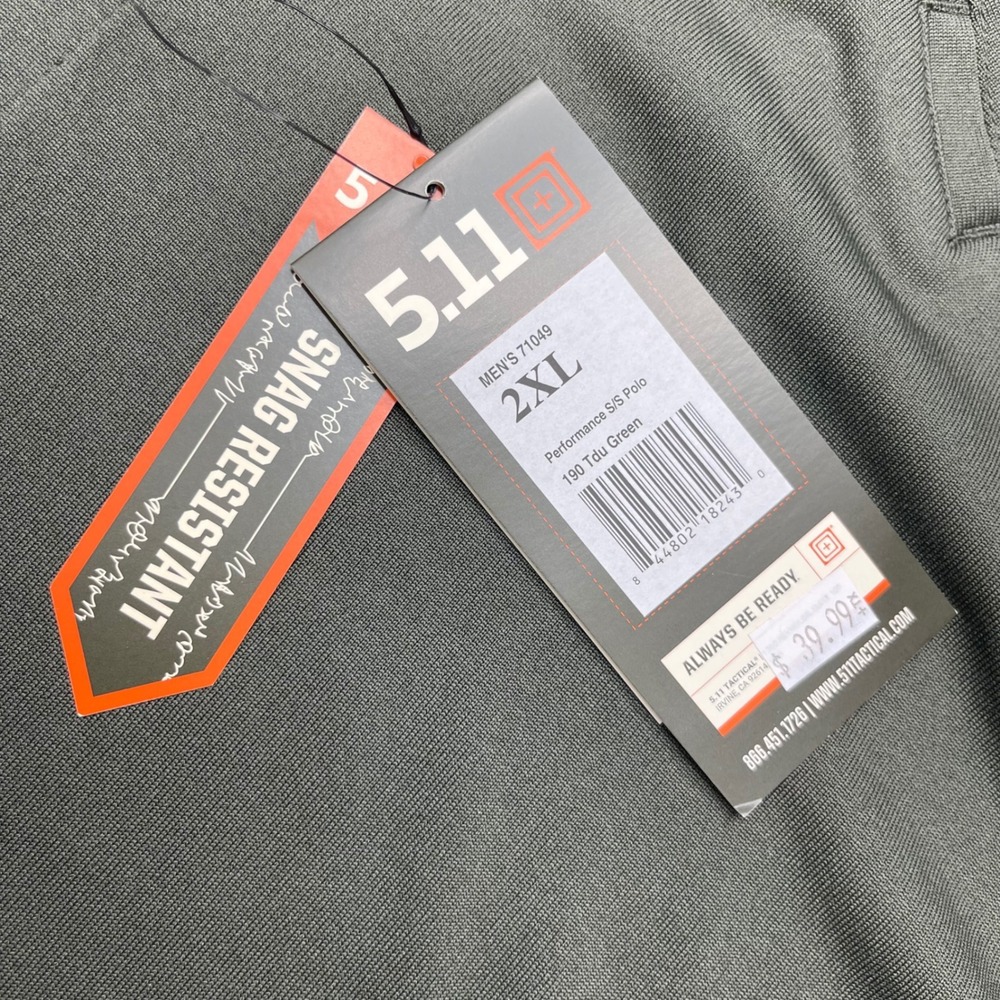 5.11 Tactical Performance Polo Mens 2XL TDU Green Enduro-Flex Snag‎ Resistant - Picture 6 of 9